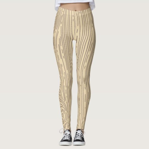 Forest Color Wood grain Pattern Leggings