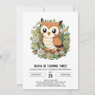 Forest Colorful Digital Owl Birthday Invitation