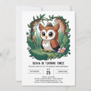 Forest Colorful Digital Owl Birthday Invitation