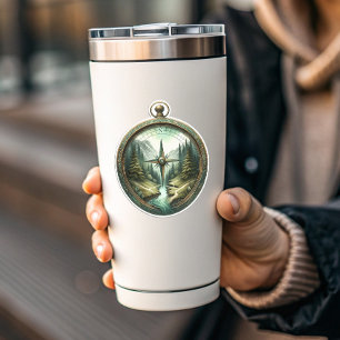 Forest Compass Vinyl Sticker   Die-Cut Sticker