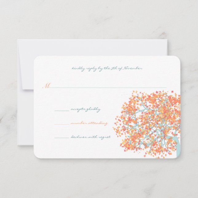 Forest Coral Leaves AQUA Tree  Wedding Invitation (Front)