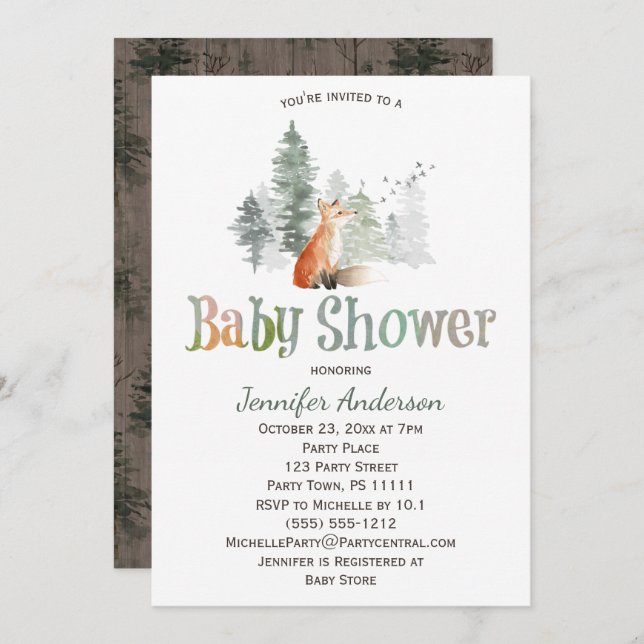 Forest Country Fox Baby Shower Invitation (Front/Back)