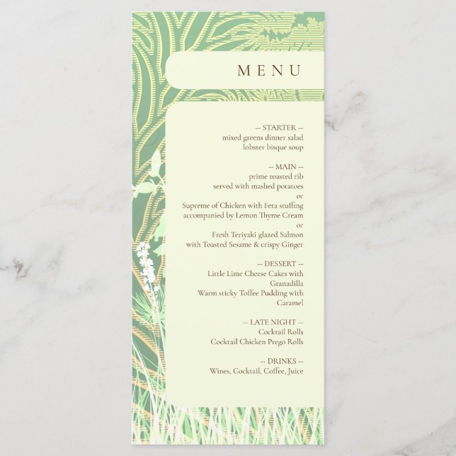 Forest Country Landscape Green Wedding Menu (Front)