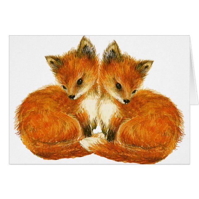 Forest Creatures Baby Twin Foxes Cards (Front Horizontal)