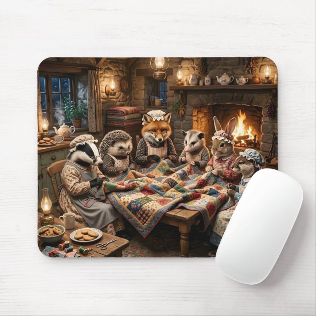 Forest Creatures Quilting Bee Mouse Pad (With Mouse)