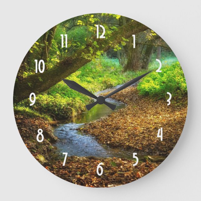 Forest Creek Beautiful Nature Landscape Photo Large Clock (Front)