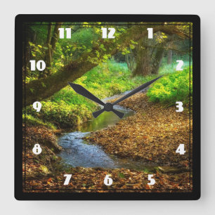 Forest Creek Beautiful Nature Landscape Photo Square Wall Clock