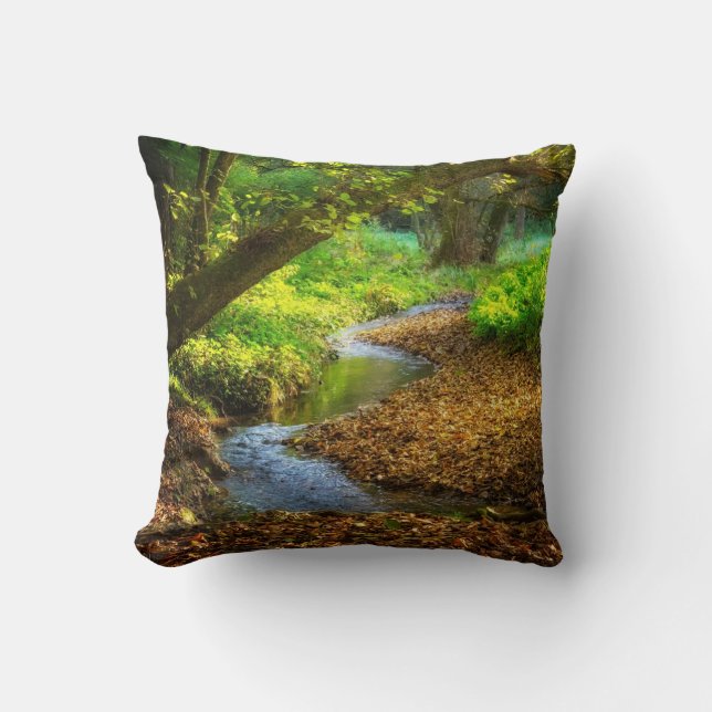 Forest Creek Beautiful Nature Landscape Photo Throw Pillow (Front)