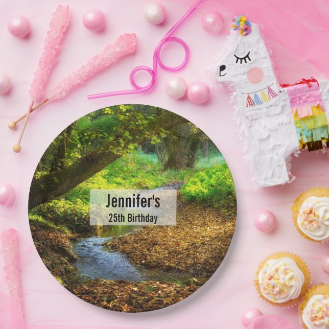 Forest Creek Beautiful Nature Photo Birthday Paper Plates (Party)