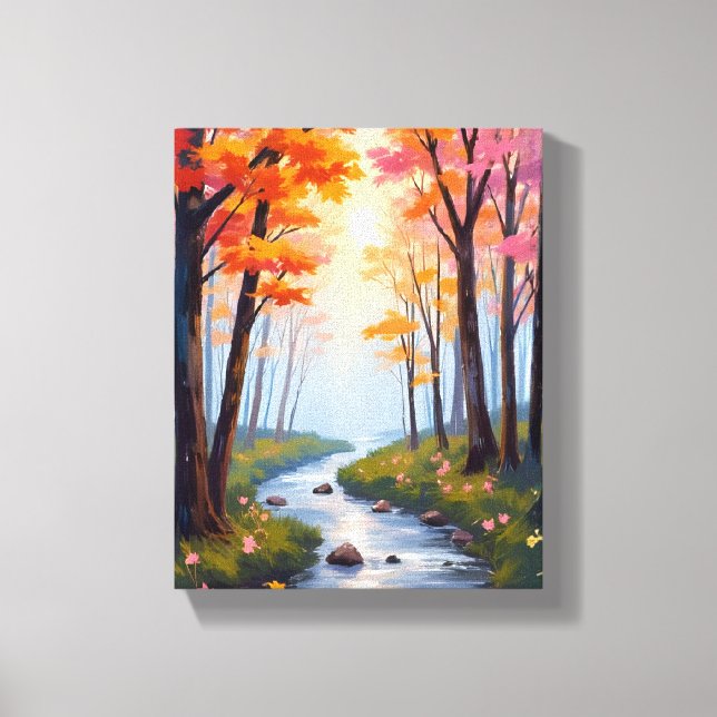 Forest Creek | Fall Foliage Watercolor Landscape Canvas Print (Front)