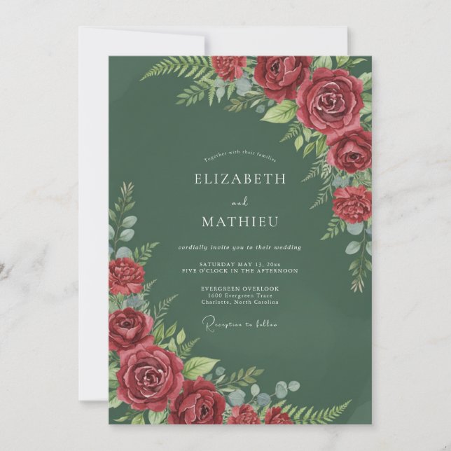Forest Crimson Petal Wedding Invitation (Front)