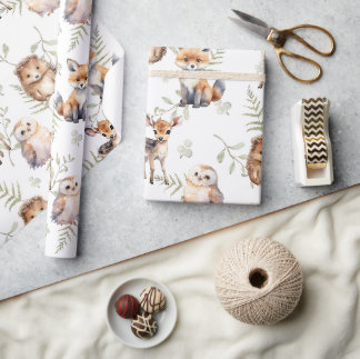 Forest Cute baby animals watercolor Wrapping Paper