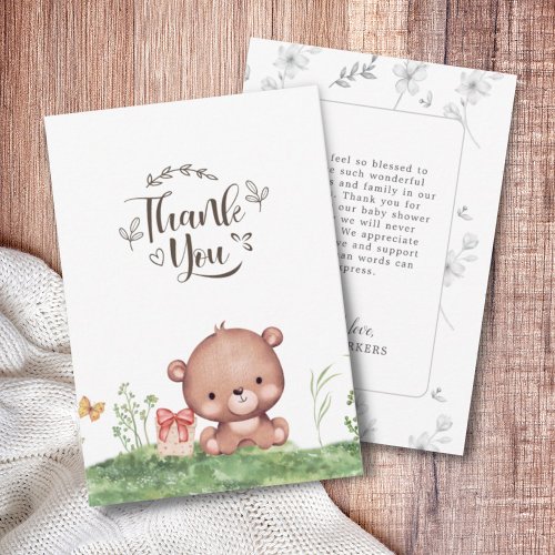 Forest Cute Bear Floral Baby Shower Custom Thank You Card