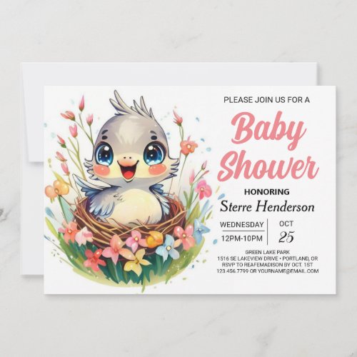 Forest Cute Into the Woods Bird Baby Shower Invitation