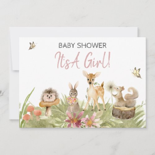 *~* Forest Cute Woodland Animal Girl Baby Shower Invitation
