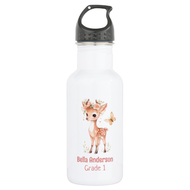 Forest Deer Animal Girl Stainless Steel Water Bottle (Front)