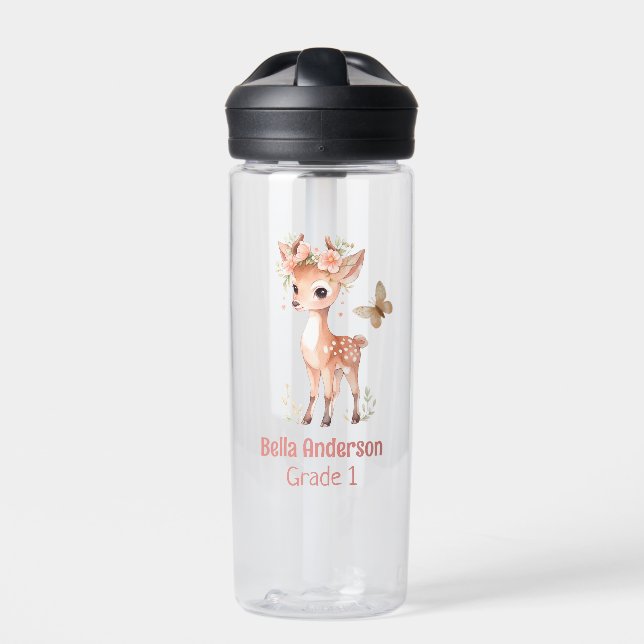 Forest Deer Animal Girl Water Bottle (Front)