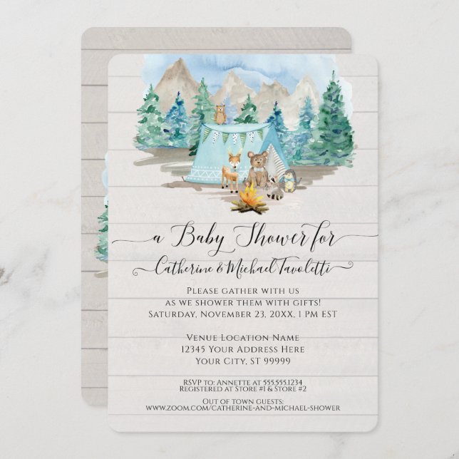 Forest Deer Bear Watercolor Baby Shower Invitation (Front/Back)
