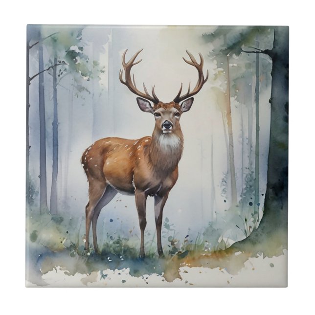 Forest Deer Ceramic Tile (Front)