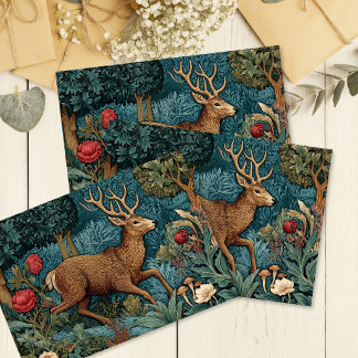 Forest Deer Cotagecore William Morris Decoupage  Tissue Paper