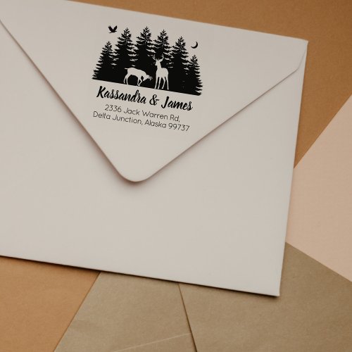 Forest Deer Couple Return Address   Rubber Stamp