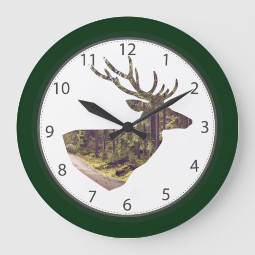 Forest Deer Head Forest Green Large Clock
