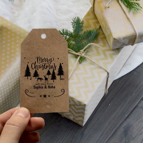 Forest Deer Merry Christmas with love Couple Rubber Stamp