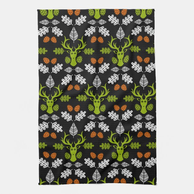 Forest Deer Nature Print Kitchen Towel (Vertical)