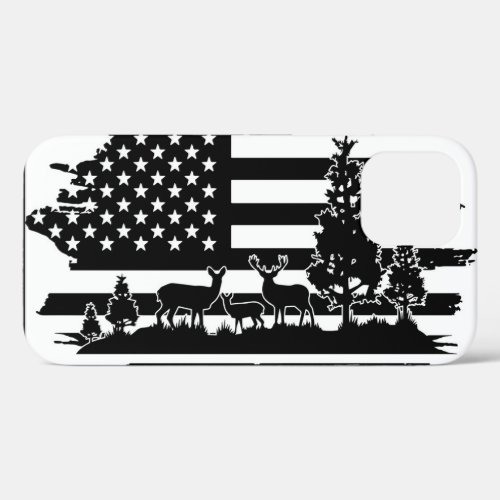  Forest Deer Pines Modern American Flag AP27 iPhone 12 Pro Case