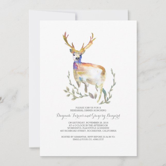 Forest Deer Rustic Rehearsal Dinner Invitation (Front)