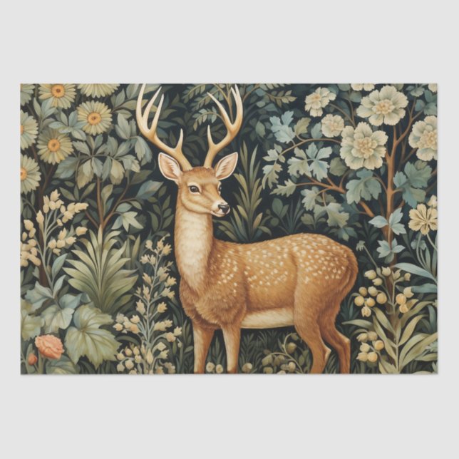 Forest Deer William Morris Cottagecore Decoupage Tissue Paper (Front)