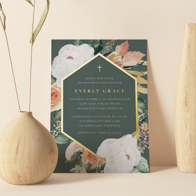 Forest | Desert Floral Baptism Foil Invitation (Creator Uploaded)