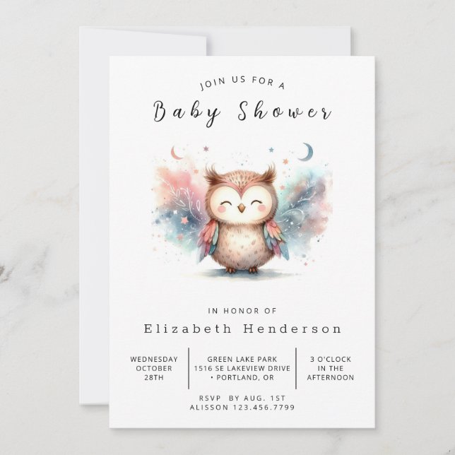 Forest Digital Owl Baby Shower Invitation (Front)
