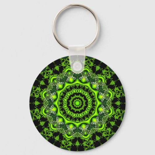 Forest Dome Mandala, Abstract Green Woods Keychain