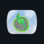 Forest Dragon Candy Tin<br><div class="desc">This art is a Forest Dragon walking on a rock in the middle of a forest. It is green with brown horns and light green tip at the end, like the start of a leaf growing out of it. The end of its tail is shape like a leaf. It can...</div>