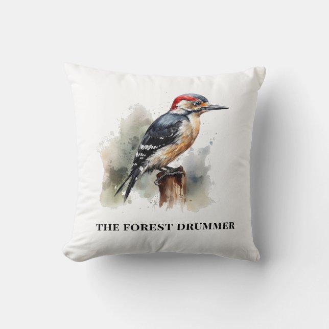 Forest Drummer Birdwatcher Cabin Accent Throw Pillow (Front)