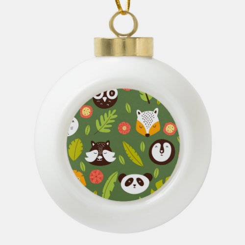 Forest dwellers Scandinavian childrens pattern Ceramic Ball Christmas Ornament