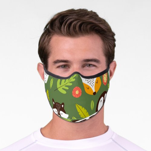 Forest dwellers Scandinavian childrens pattern Premium Face Mask