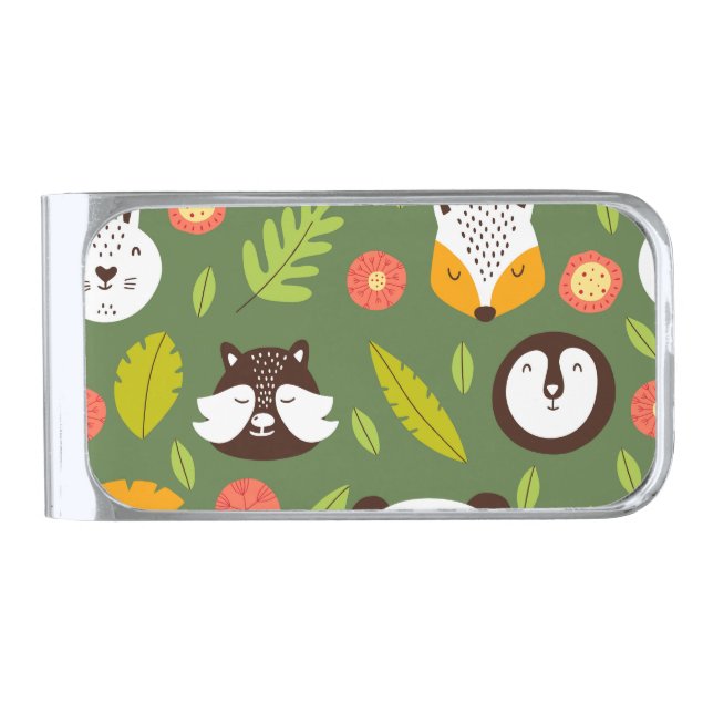 Forest dwellers: Scandinavian children's pattern. Silver Finish Money Clip (Front)