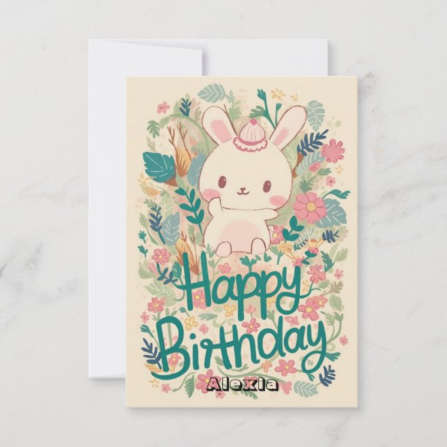 Forest Editable Bunny Digital Birthday Card (Front)