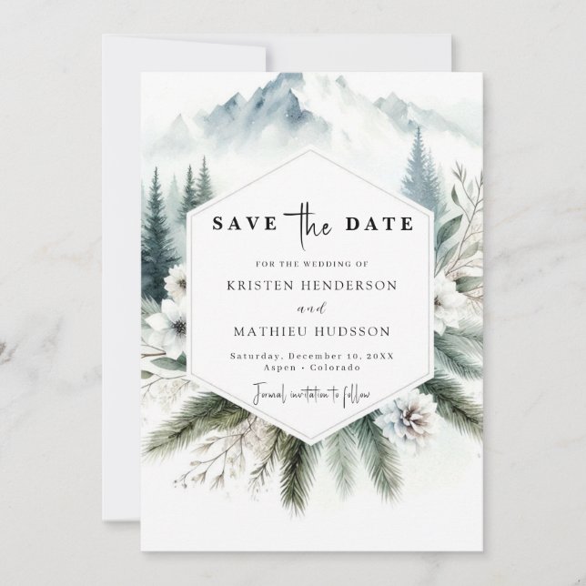 Forest Editable Mountain Wedding Save The Date (Front)