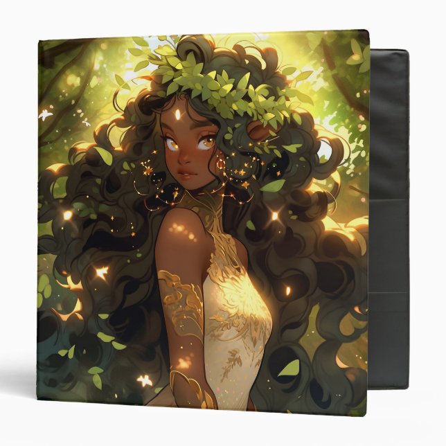 Forest Elf African American Black Fantasy Art 3 Ring Binder (Front/Inside)
