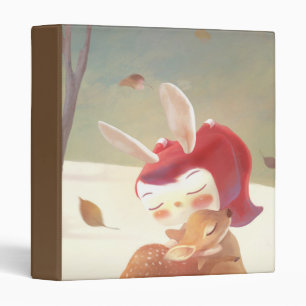 Forest Embrace: Bunny Girl Hugging Little Deer 3 Ring Binder