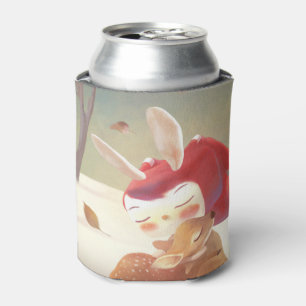 Forest Embrace: Bunny Girl Hugging Little Deer Can Cooler
