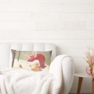 Forest Embrace: Bunny Girl Hugging Little Deer Lumbar Pillow