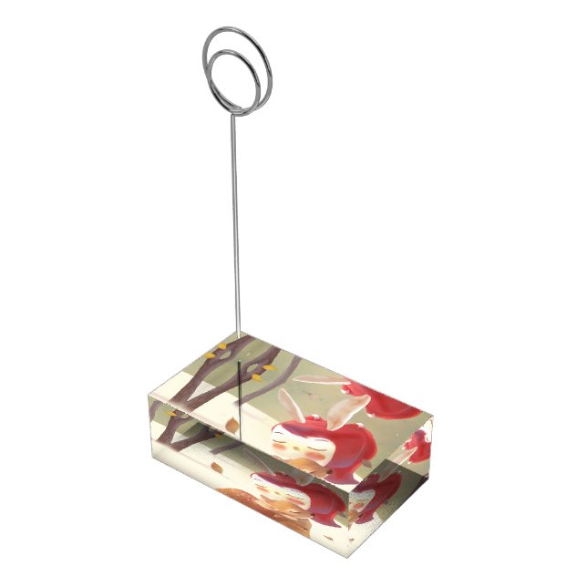 Forest Embrace: Bunny Girl Hugging Little Deer Place Card Holder (Corner)
