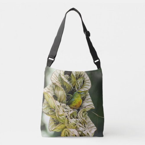 Forest Euphonia Bird Nestled in Leaf Cavern Crossbody Bag