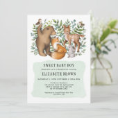 Forest Fable Woodland Animals Boy Baby Shower Invitation (Standing Front)