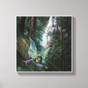 Forest Fairies and Waterfall Castle Canvas Print