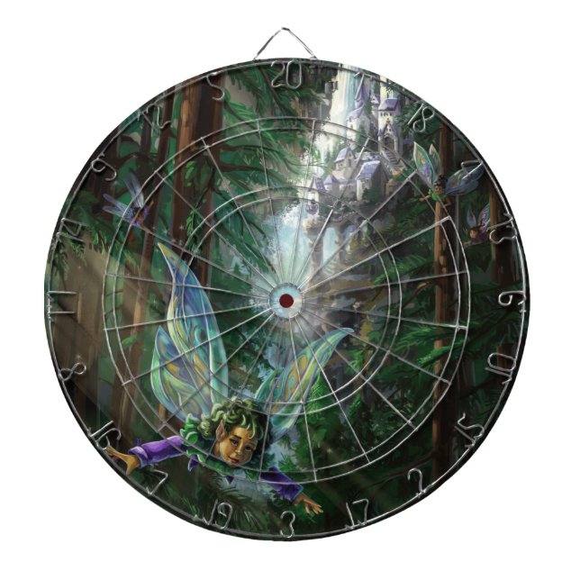 Forest Fairies and Waterfall Castle Dartboard With Darts (Front)